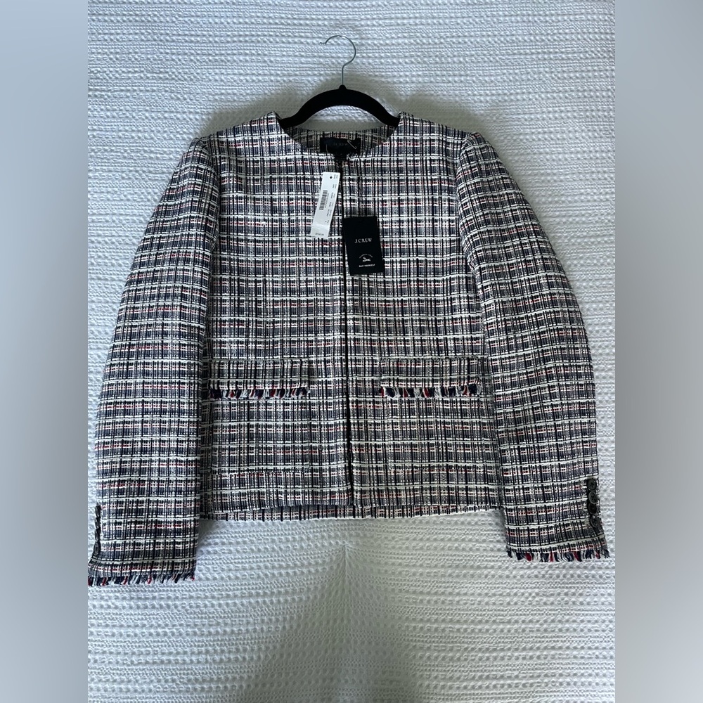NWT J. Crew Plaid Tweed Blazer in Red, Blue, and White